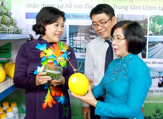 Deputy Chairwoman of HCMC People’s Committee Nguyen Thi Hong (L) and Deputy Secretary of the city Party Committee Nguyen Thi Thu Ha (R) visit the Hi-Tech Agro Fair on October 22 (Photo: SGGP) Deputy Chairwoman of HCMC People’s Committee Nguyen Thi Hong (L) and Deputy Secretary of the city Party Committee Nguyen Thi Thu Ha (R) visit the Hi-Tech Agro Fair on October 22 (Photo: SGGP)